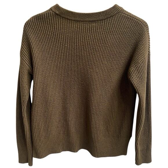 Madewell Patch Pocket Olive Green Boxy Fit Ribbed Pullover Sweater Sz XS - Picture 2 of 4